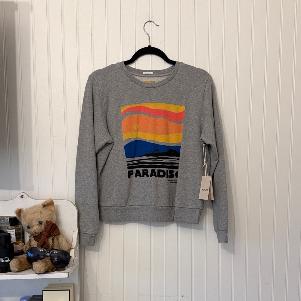 Mother Medium New Paradiso Graphic Grey Crewneck Sweater